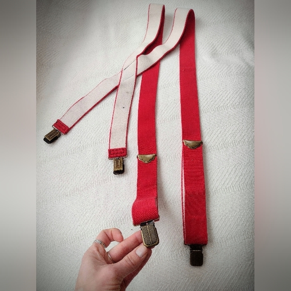 Filson Early 90's/Late 80's Vintage Red Logger Suspenders, Clip-on X-Back - Picture 4 of 12